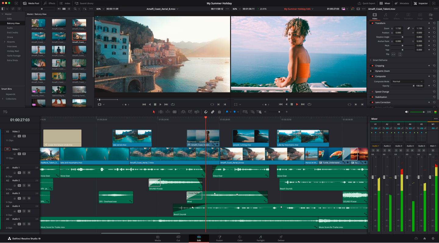 The Blackmagic AI DaVinci Resolve workspace displays many of the most useful AI tools in DaVinci Resolve.