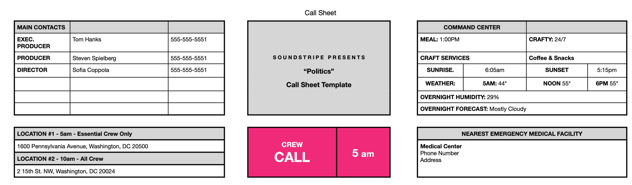 Free call sheet template