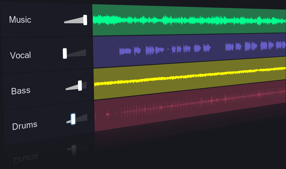 This digital ai music splitter shows how to separately control each of the music stems of a song.