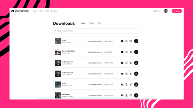 An image which shows how to find your stems download in Soundstripe’s royalty free music catalogue.