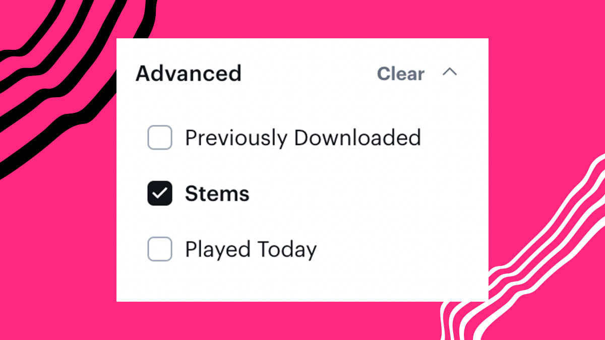 An image which shows which box to check when searching to download song stems from Soundstripe’s royalty free music catalogue