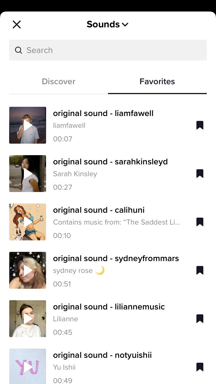 Favorite Sounds on TikTok mobile