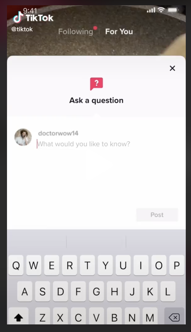 Q&A video on TikTok